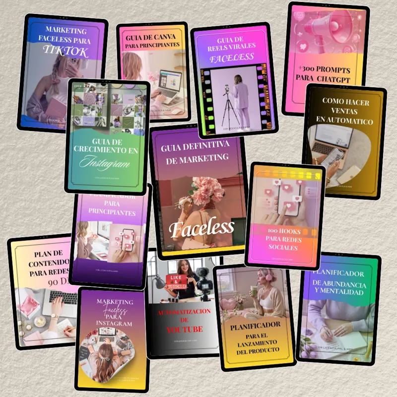 Las 14 portadas de las guías del Pack Marketing Faceless